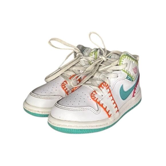 Kids Nike Air Jordan 1 Mid SE TD 'Multi Knit' Size 9C White Green - Picture 2 of 6